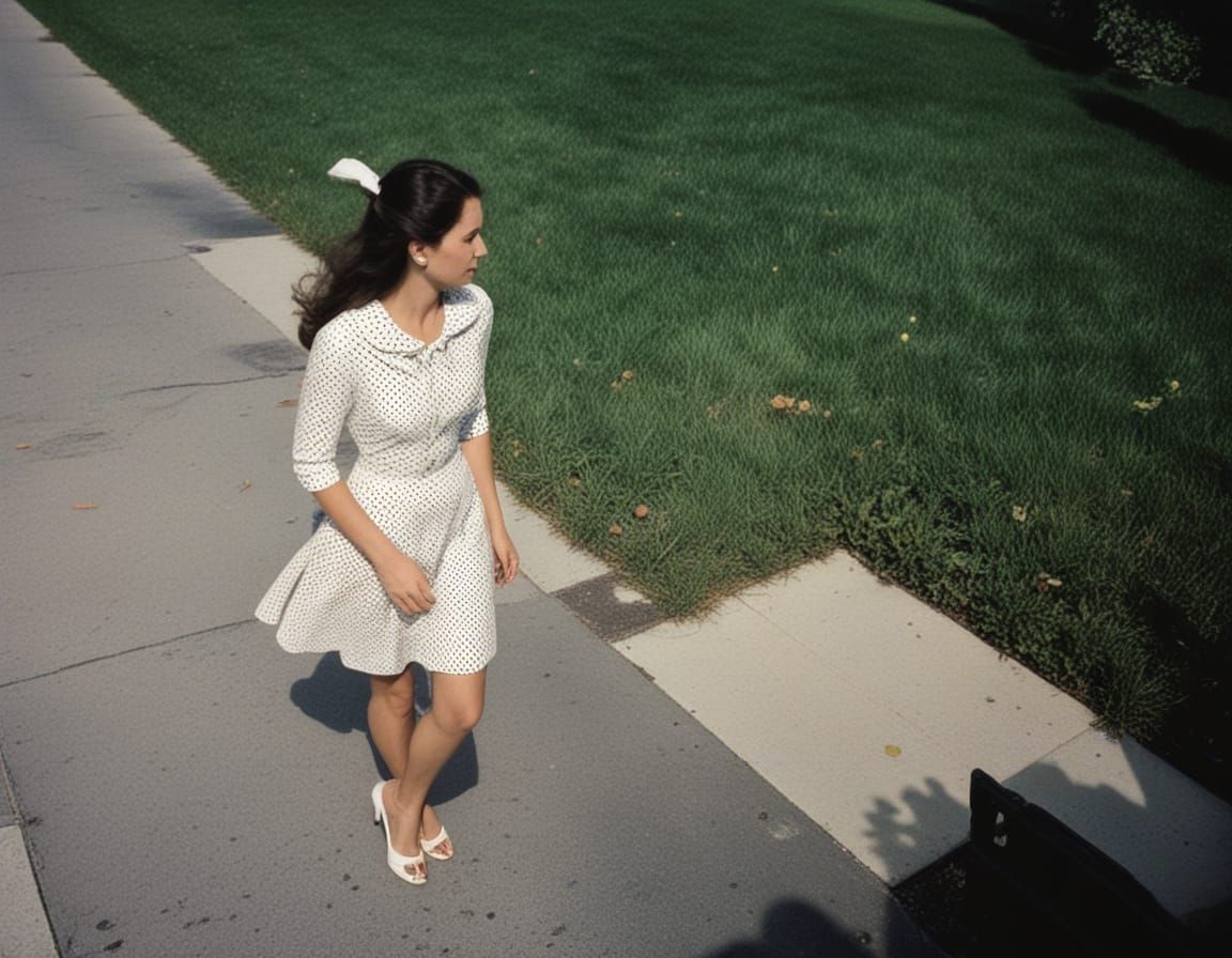 Halftone Print of an Ironist in a Polka Dot Dress