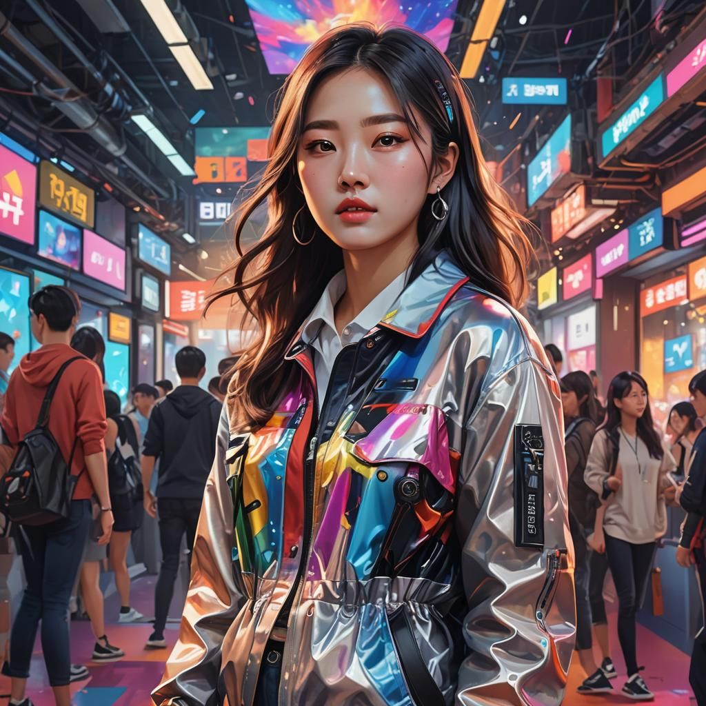 Korean Girl Attends Tech Event in Splash Art Style