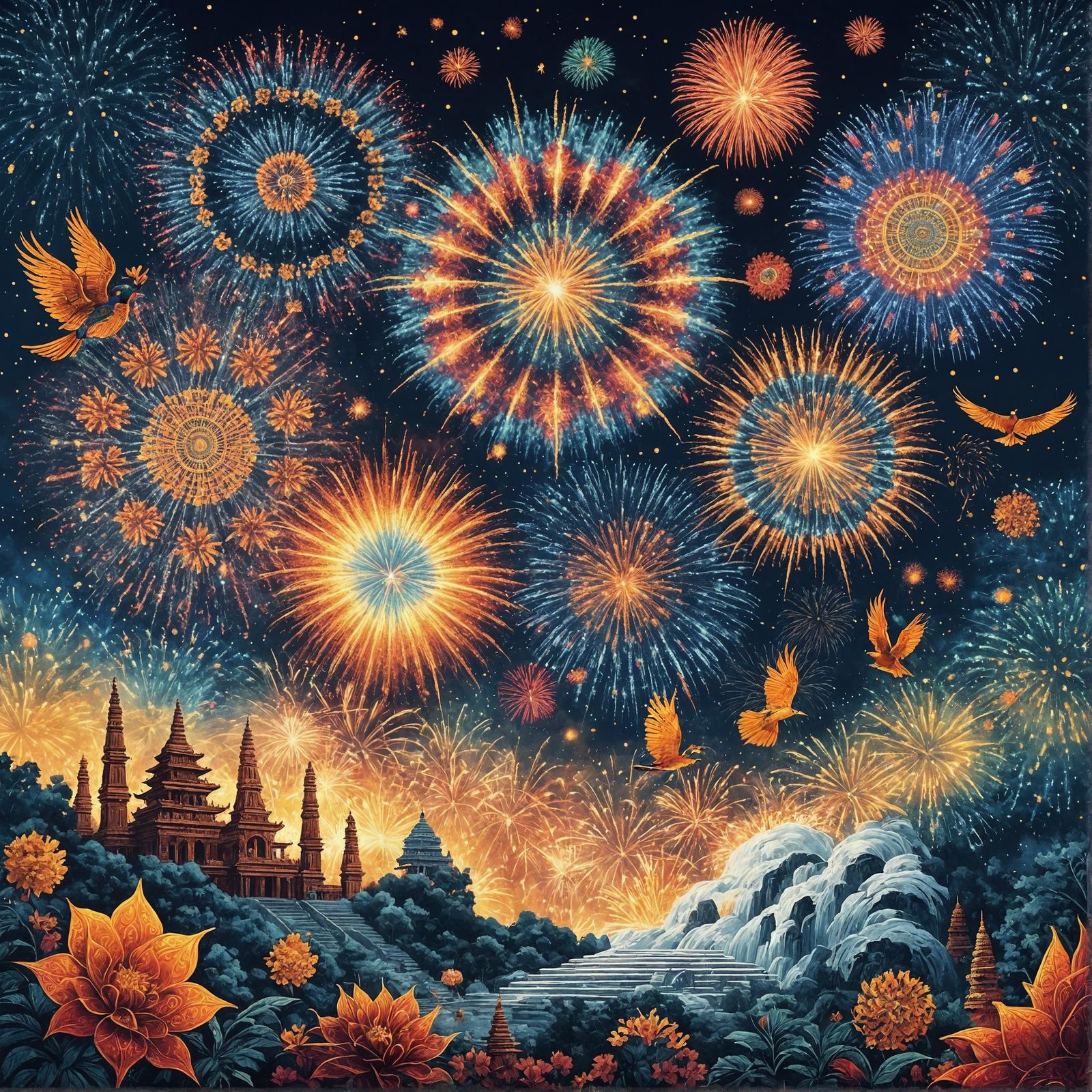 Fireworks Light Up the Temple Night