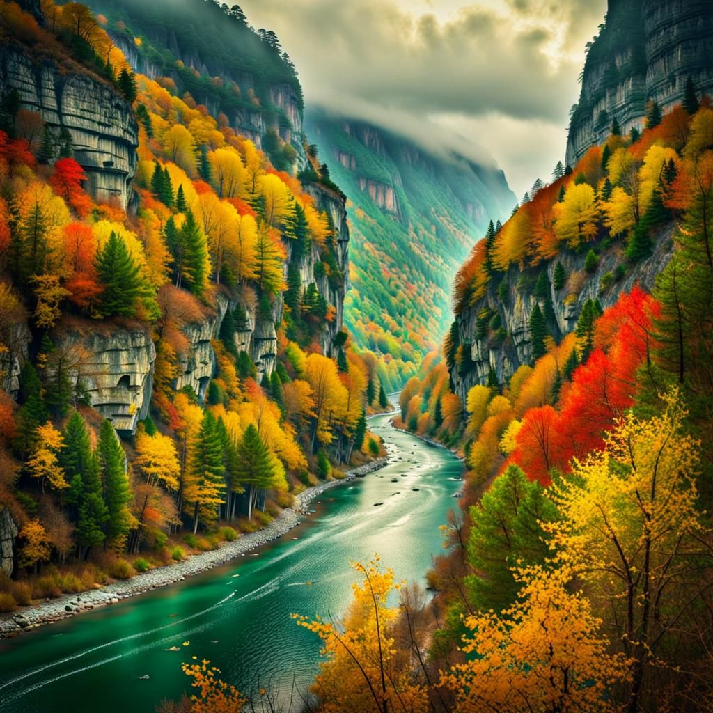 Dreamy Therisso Gorge in Retro Style