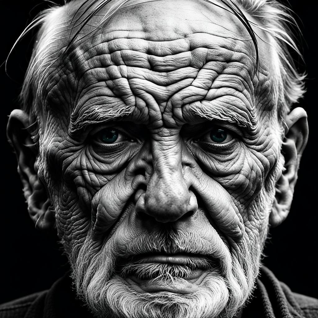 Monochrome Portrait of an Old Man with Piercing Gaze