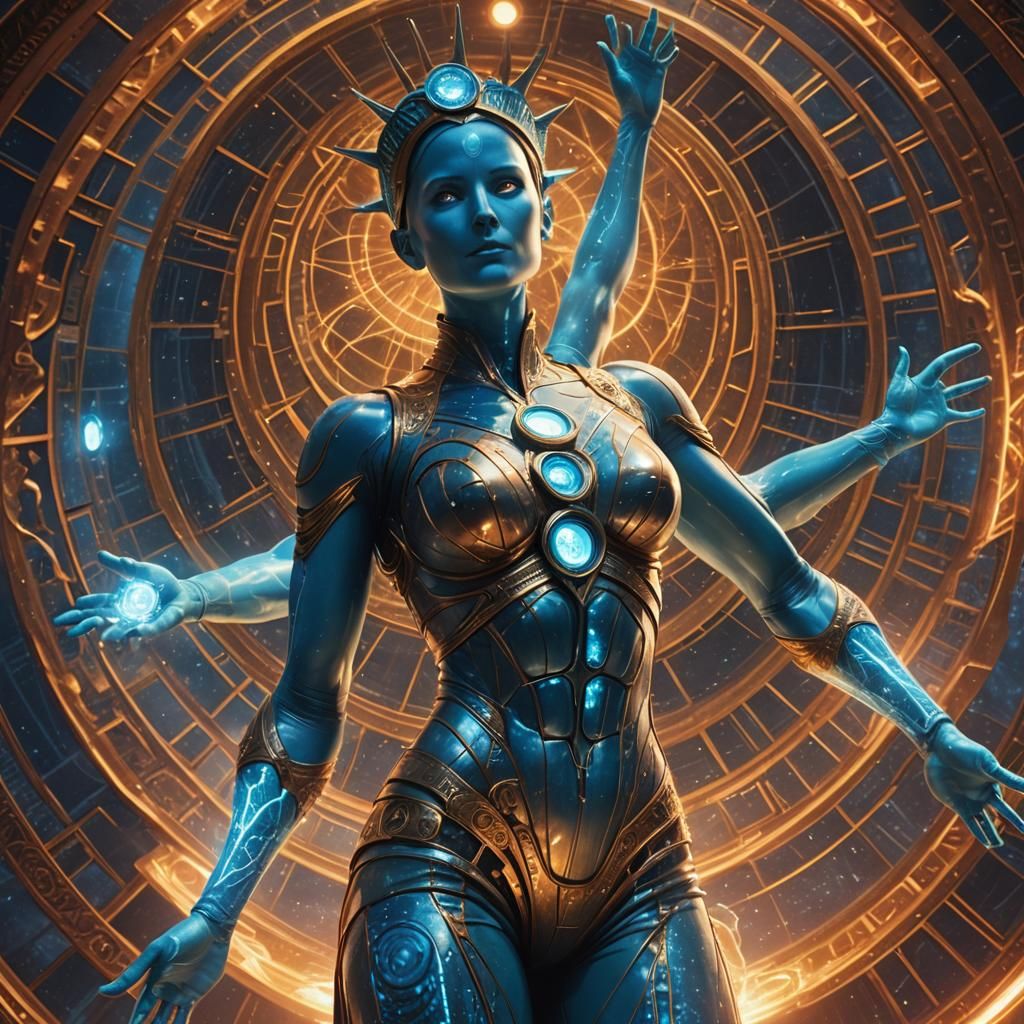 Female Dr. Manhattan: Fractal Radiance and Cinematic Glow