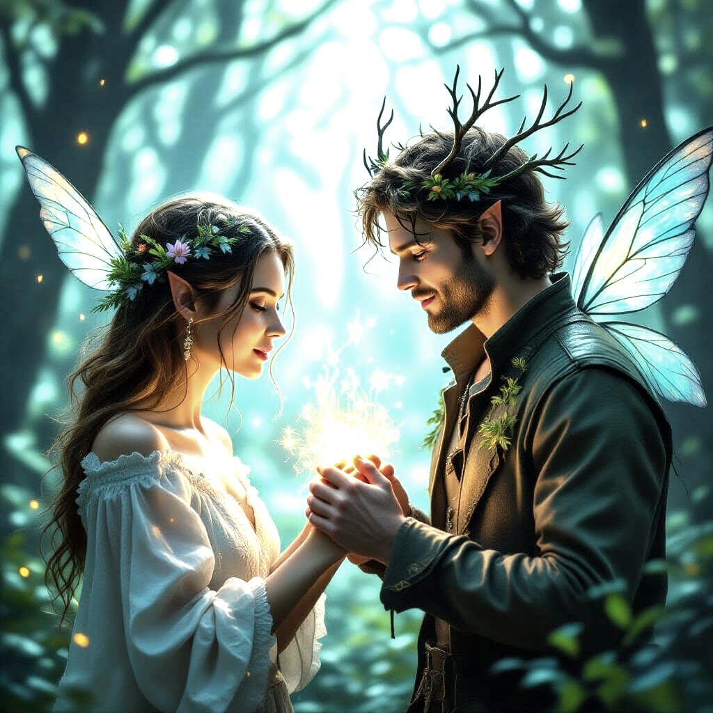 Magical Forest Fairy Encounter in Abstract Style