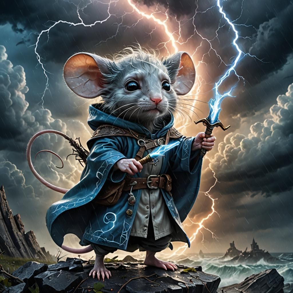 Mouse Archer with Alien Weapon in Sci-Fi Storm