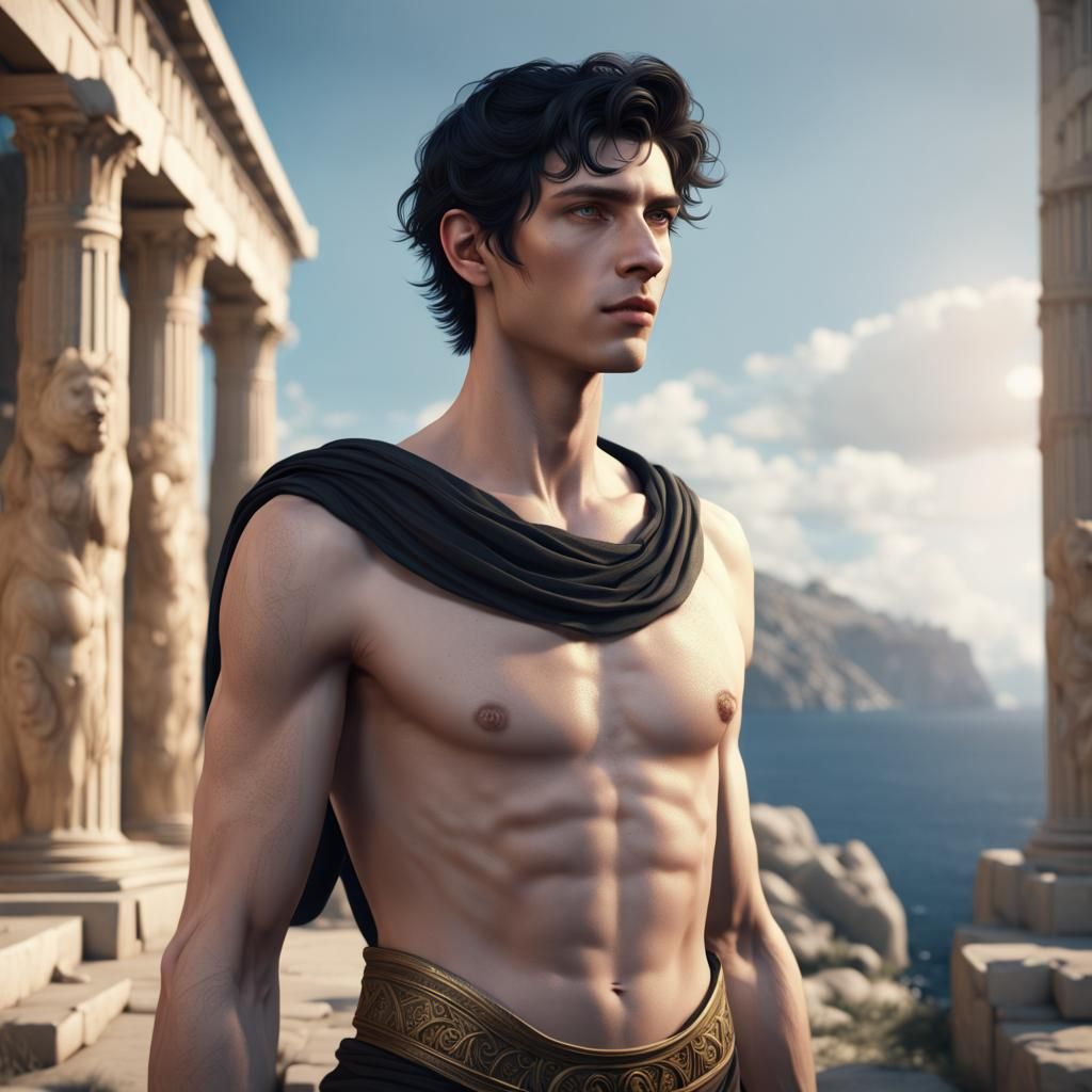 Androgynous Youth in Ancient Greece: Detailed Matte Painting