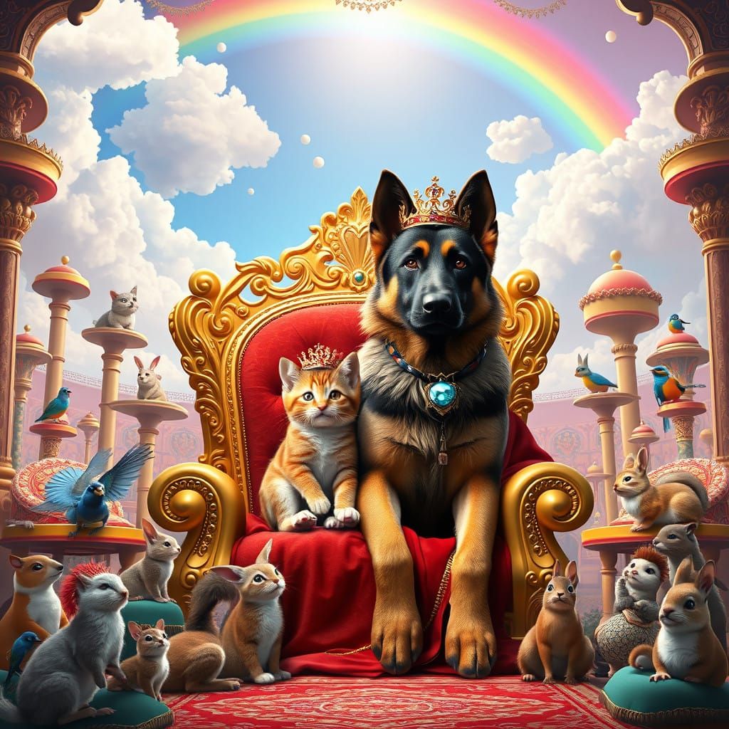 Regal Furry Kingdom Rulers in Vibrant Paradise