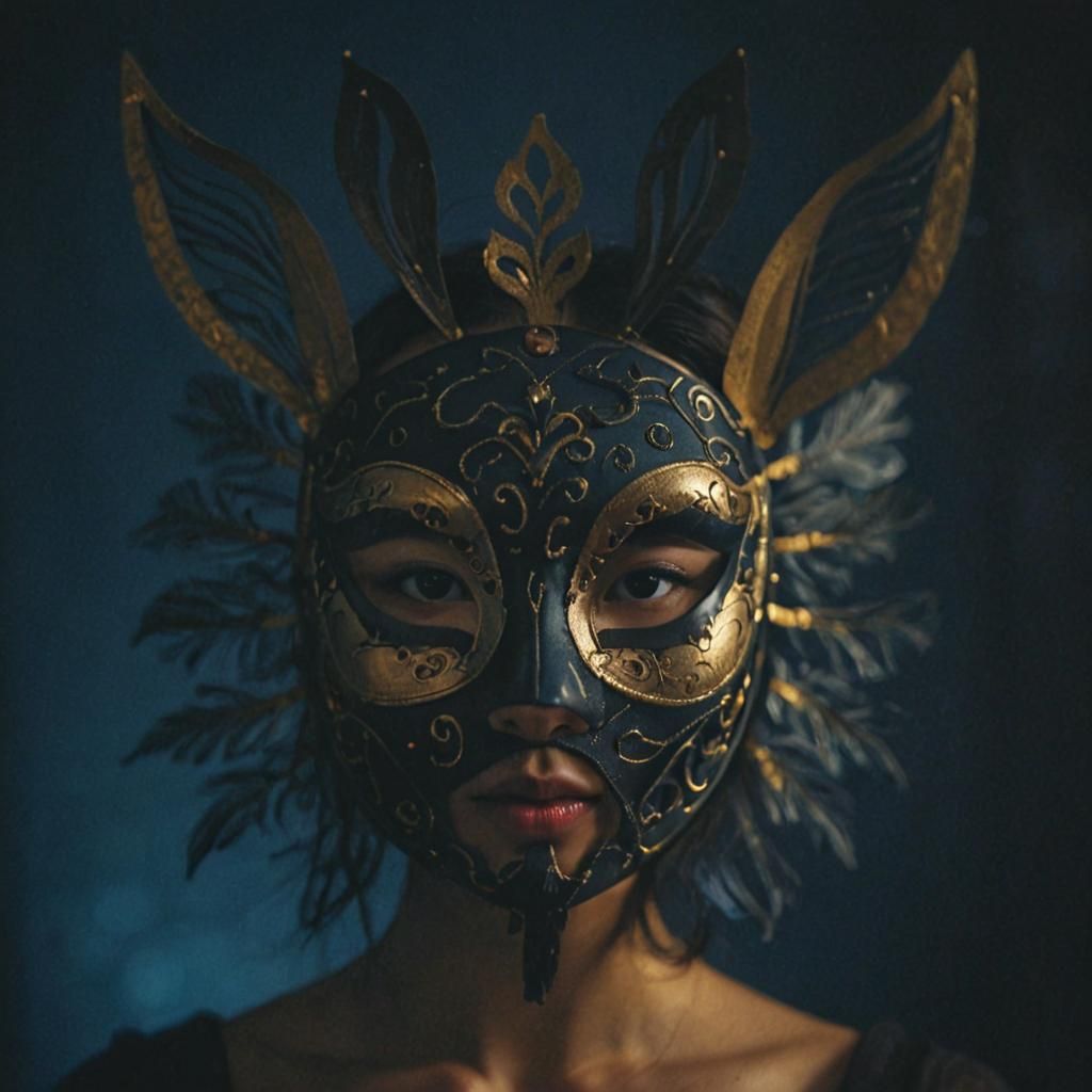 Asian Woman in Mask with Computer Screen Glow