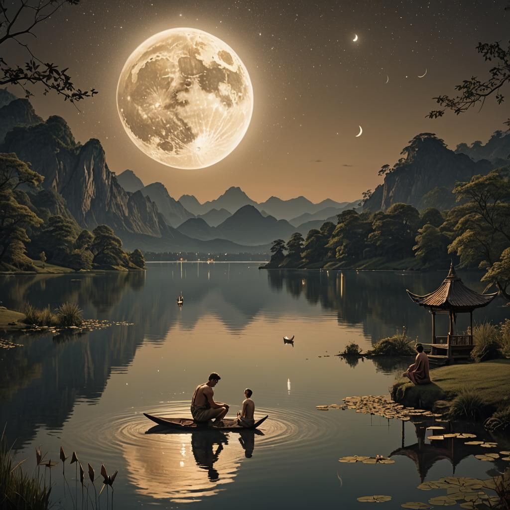 Midnight Lake Scene with Goddess in Digital Art