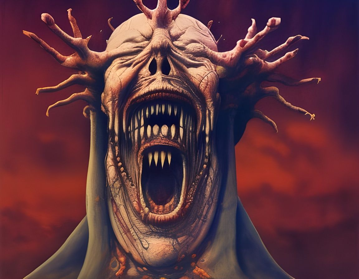 Intricately Detailed King Screaming in Beksinski Style