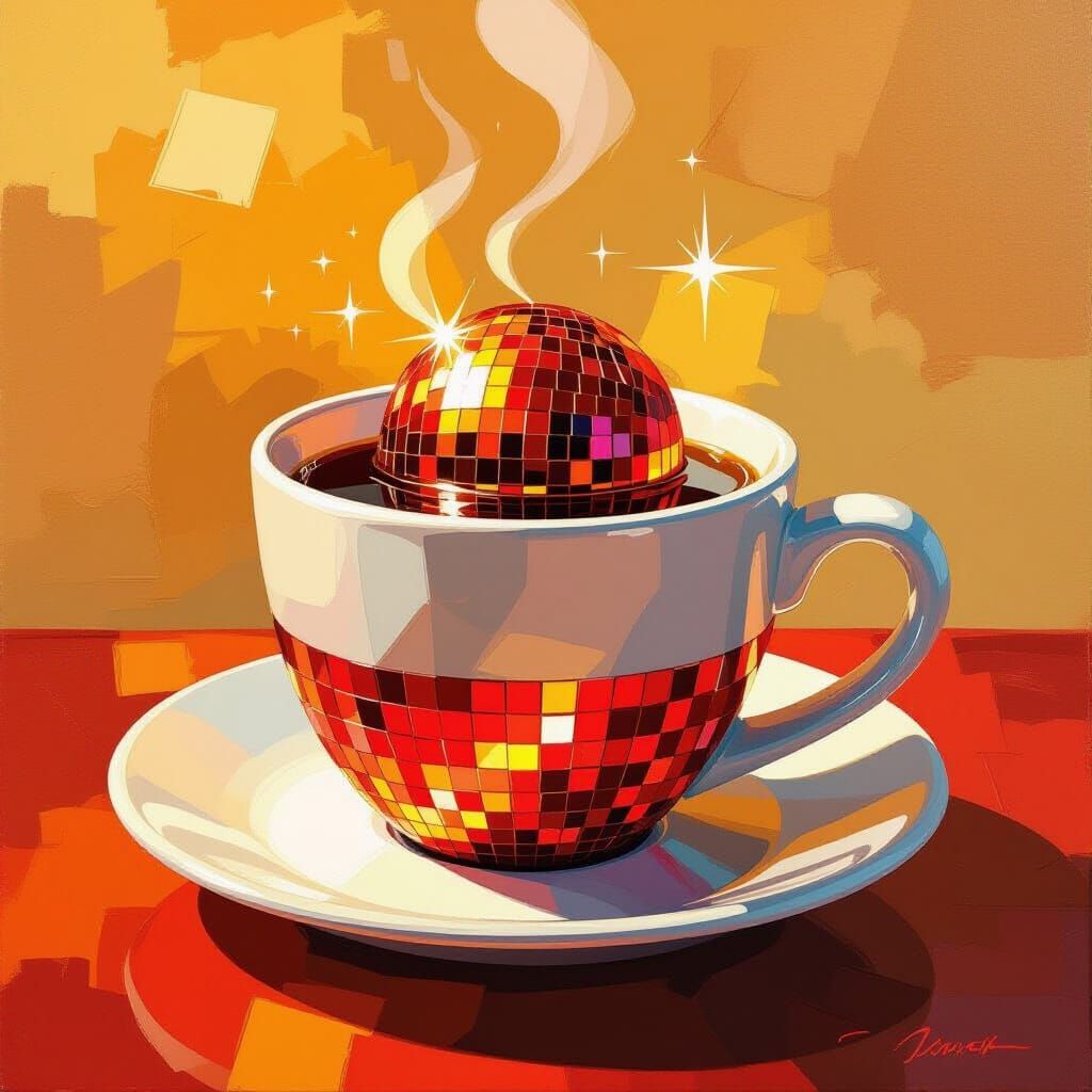 Sparkling Coffee Cup as Impasto Painting