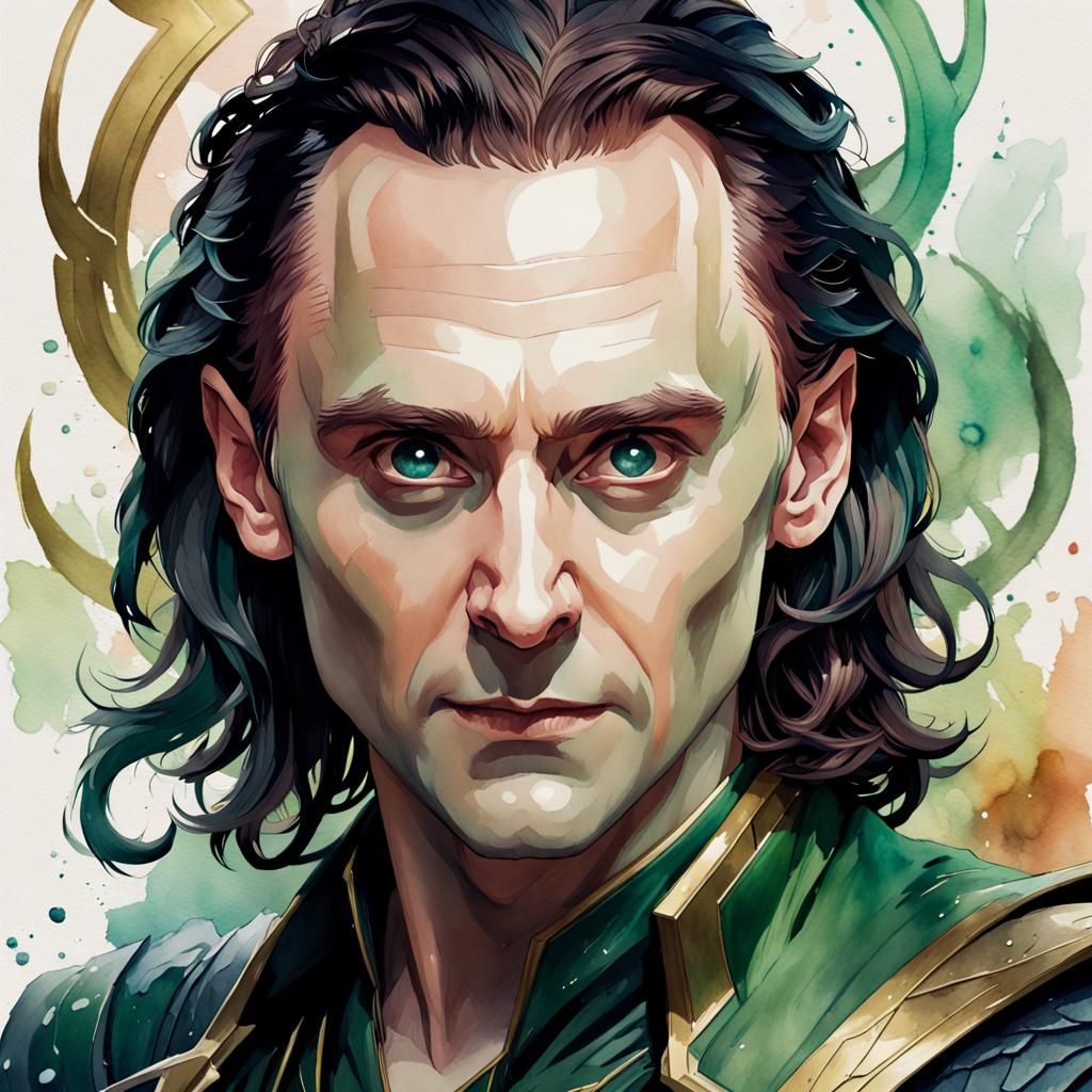Loki Portrait in Watercolour Style