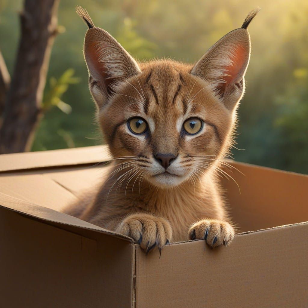 Caracal Kitten in Box: Hudson River School Style