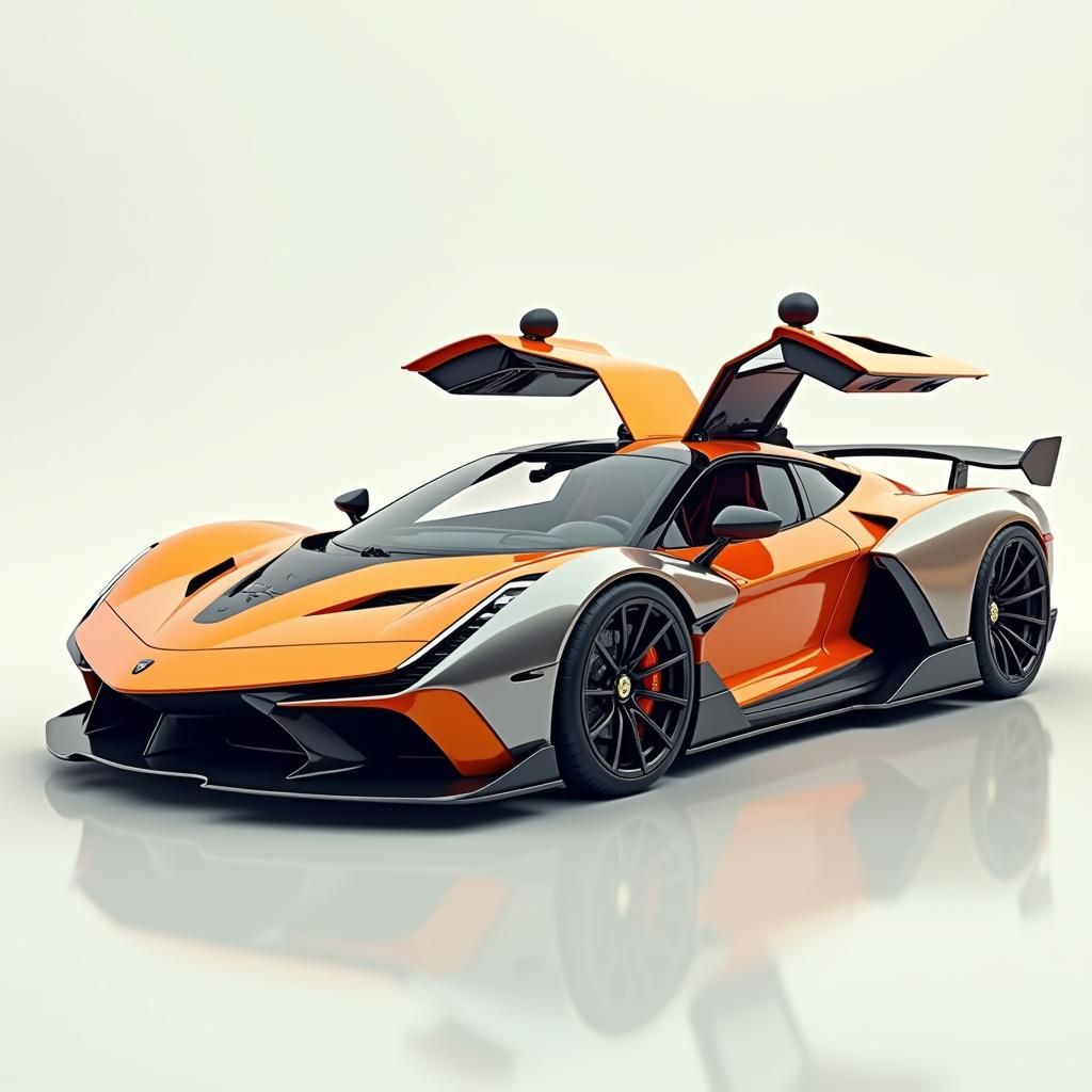 Futuristic Sports Car in Colorado Orange and Silver