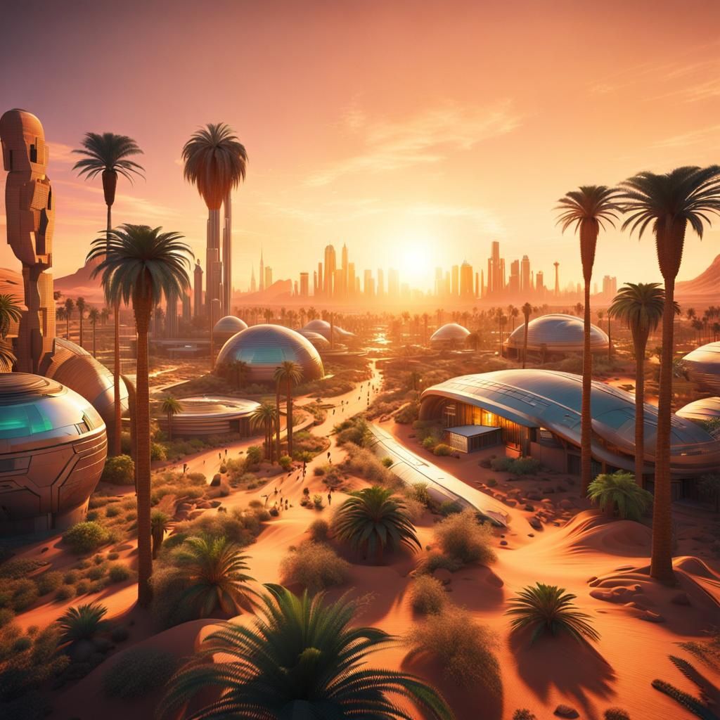 Futuristic Desert City Sunset in 8K