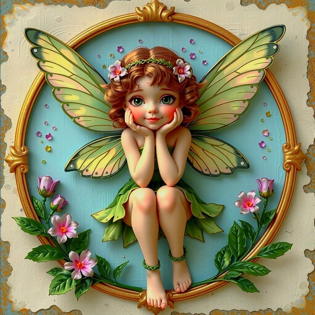 Whimsical 3D Decoupage of Mischievous Winged Faerie