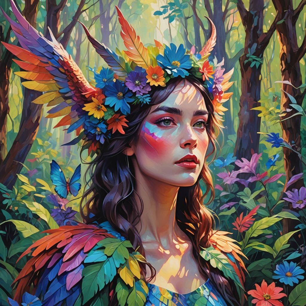 Fauvist Dragon Woman Portrait in Rainbow Hues