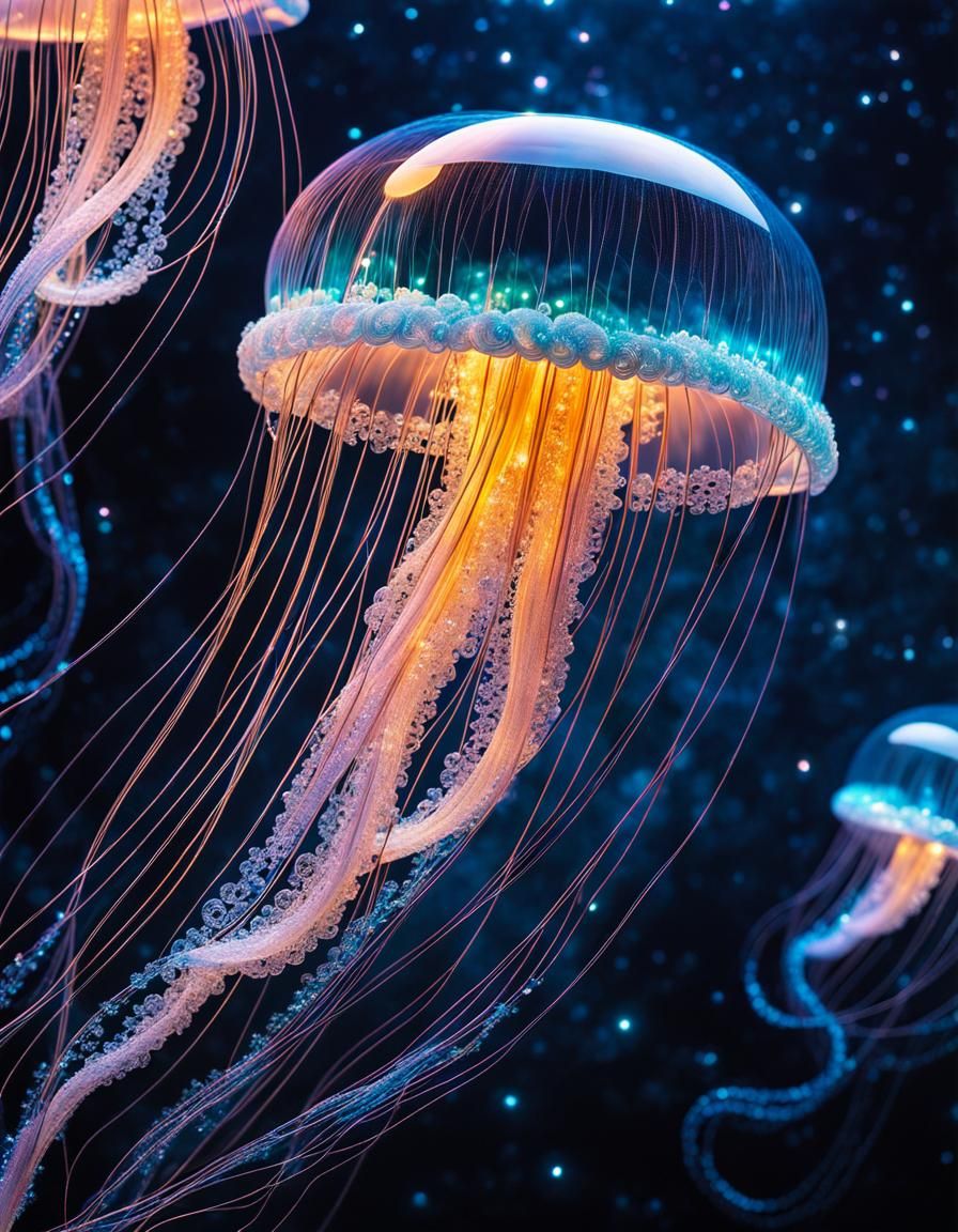 Luminous Jellyfish Made of Strings in Dark Ocean