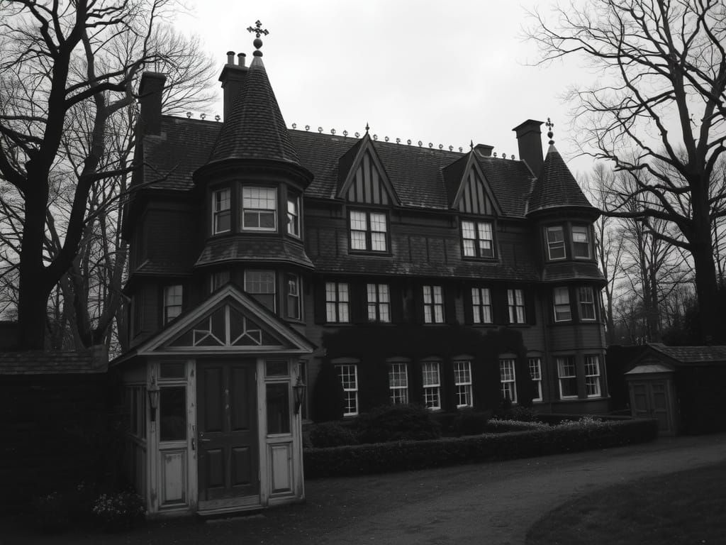 Enchanted Manor: A Creepy Black and White Photograph
