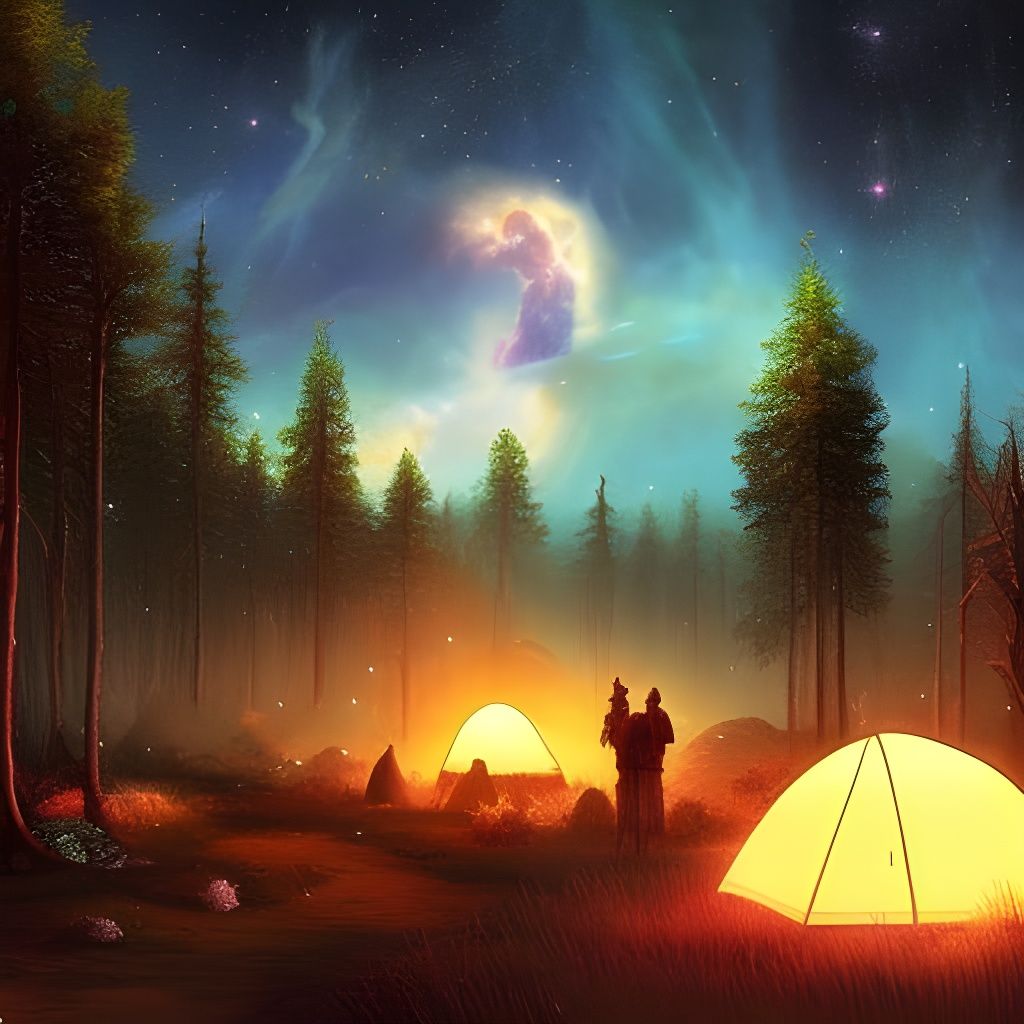 Romantic Campground City Under Starry Sky in Manga Art