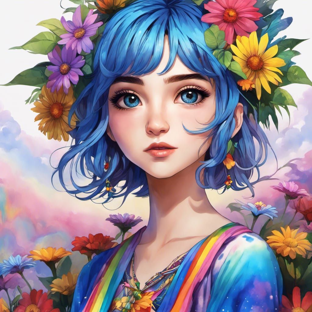 Cute Hippie Girl Anime Portrait in Deep Color