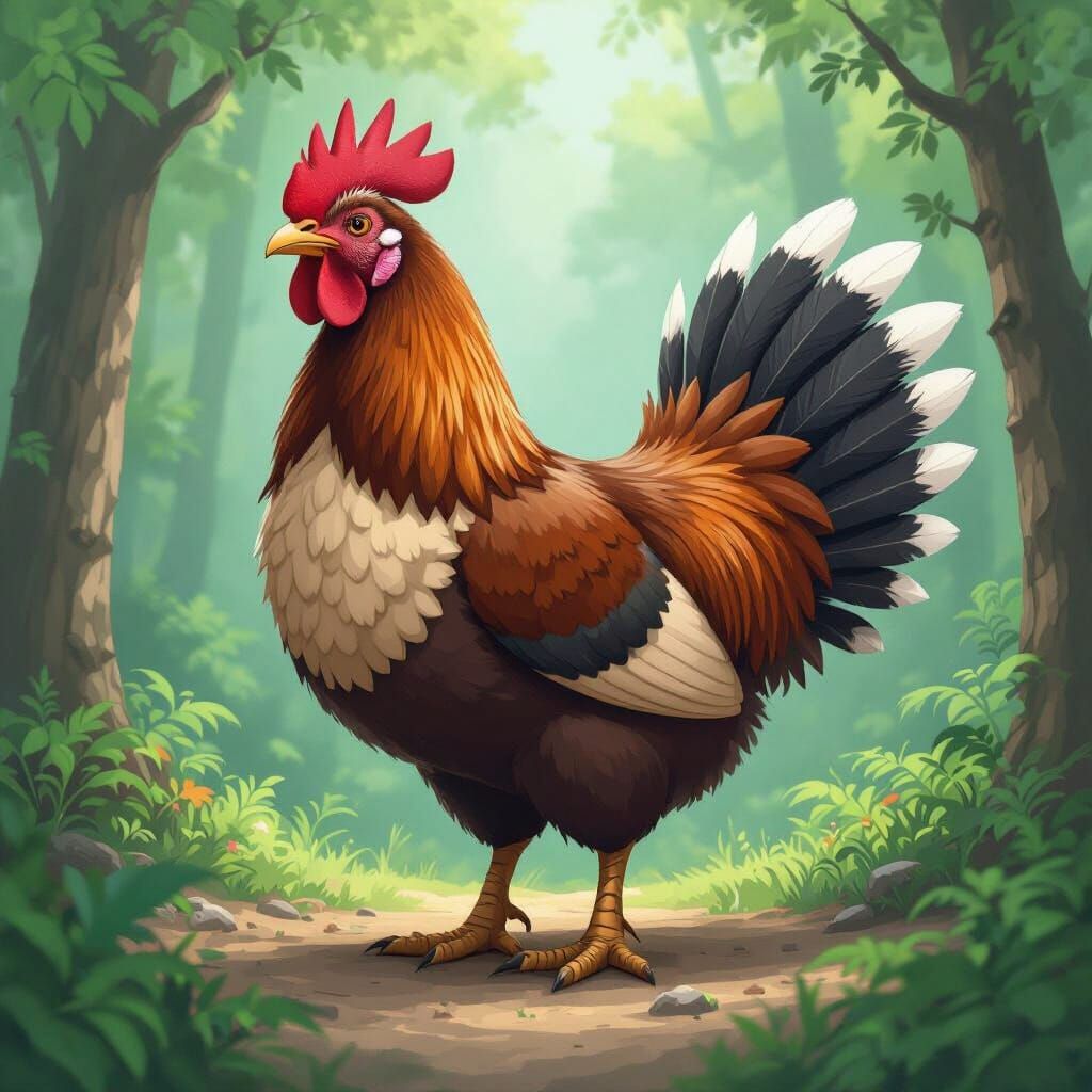 Giant Dinosaur Hen in Lush Forest