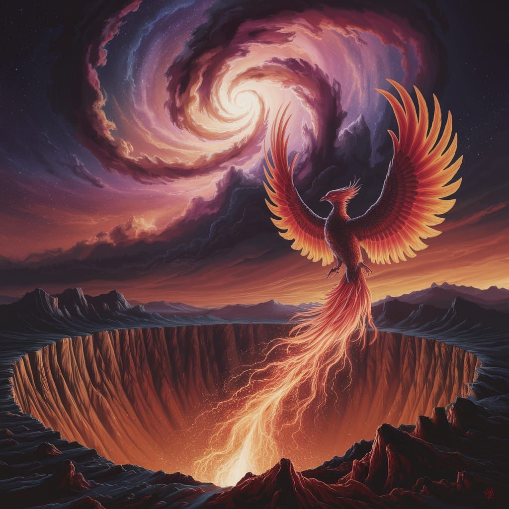 Majestic Phoenix Rises From Volcanic Caldera