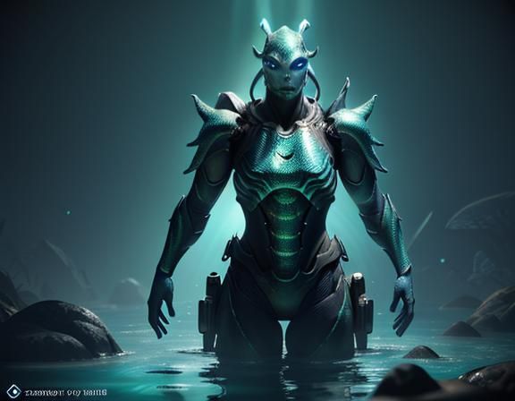 Female Amphipioid in Mystical Underwater Environment