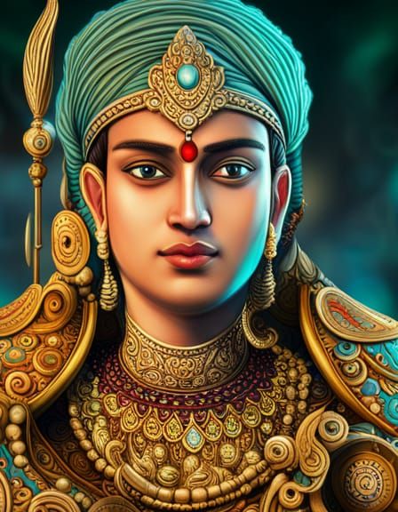 Magnificent Portrait of Lord Rama in Indo-Futurism Style