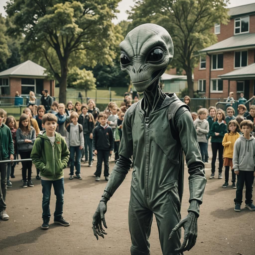 Grey Alien Encounter in School Playground
