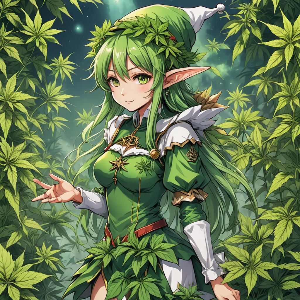Anime Style Cannabis Elf Illustration