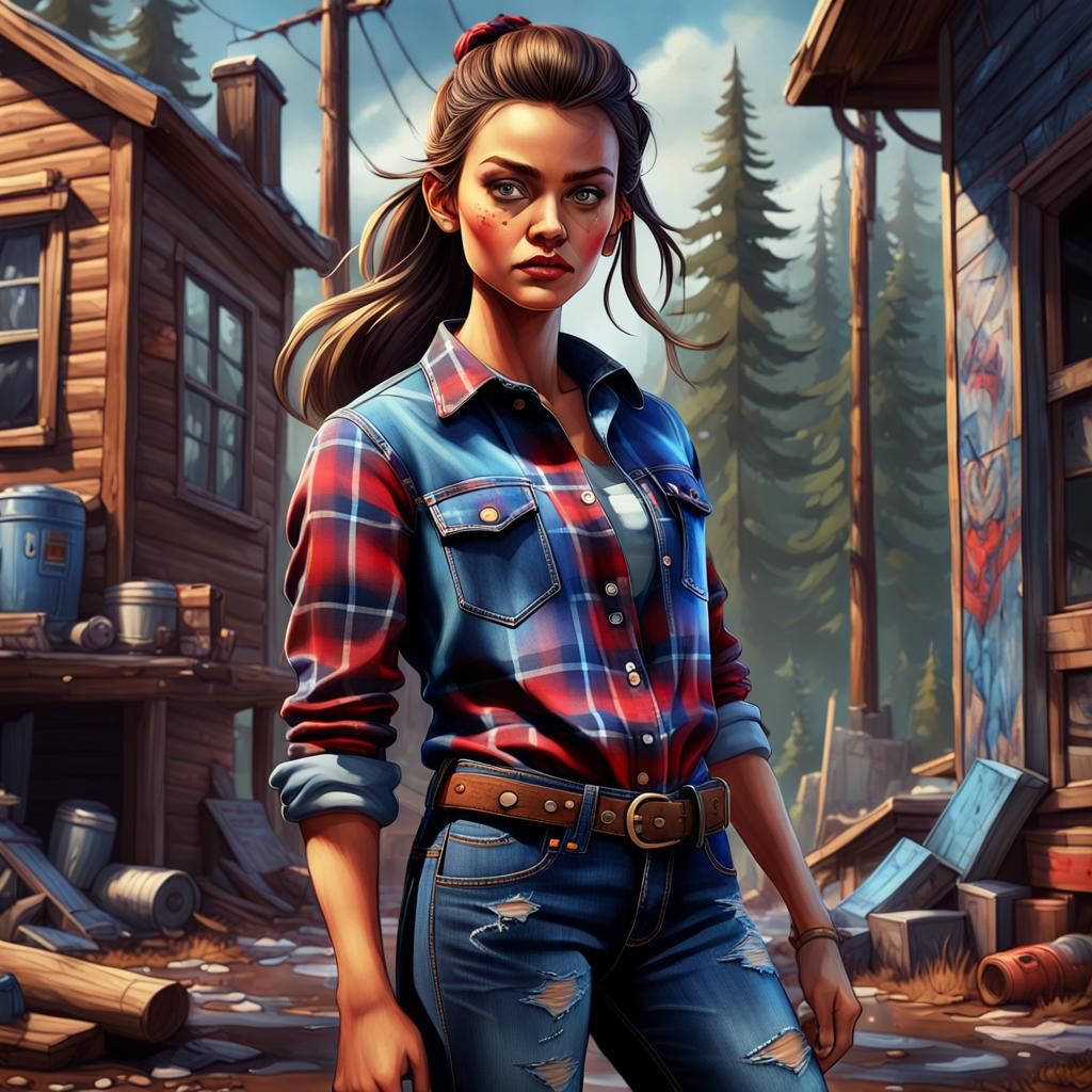 Lumberjack Woman: Detailed Matte Painting in Fantasy Style