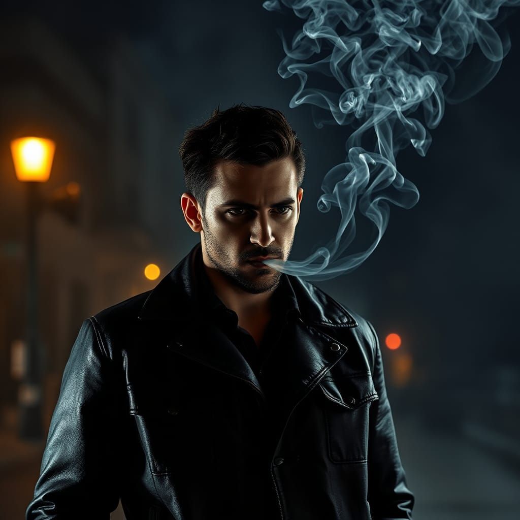 Man Blowing Smoke Vortex in Hyperrealistic Detail