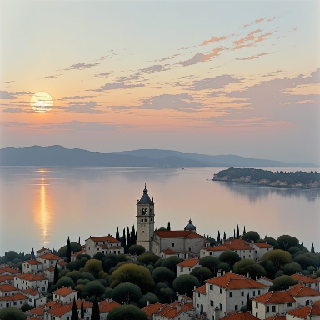 Korčula Bell Tower at Adriatic Sunset