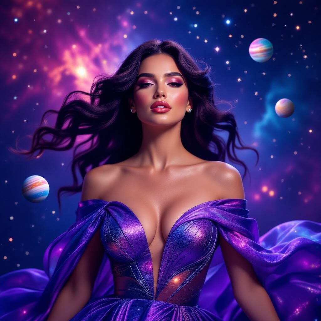 Cosmic Goddess with Nebula Hair in Stellar Void
