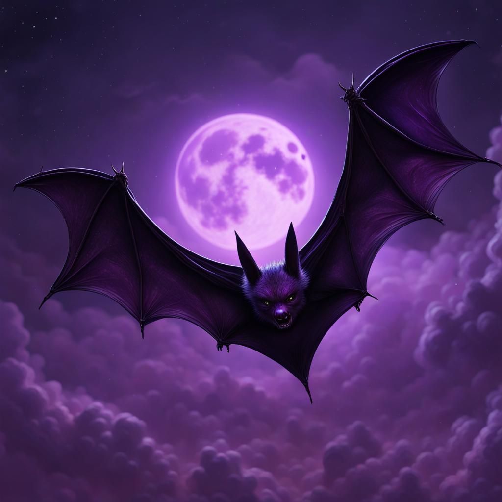 Shimmering Purple Bat in Moonlit Fantasy Art