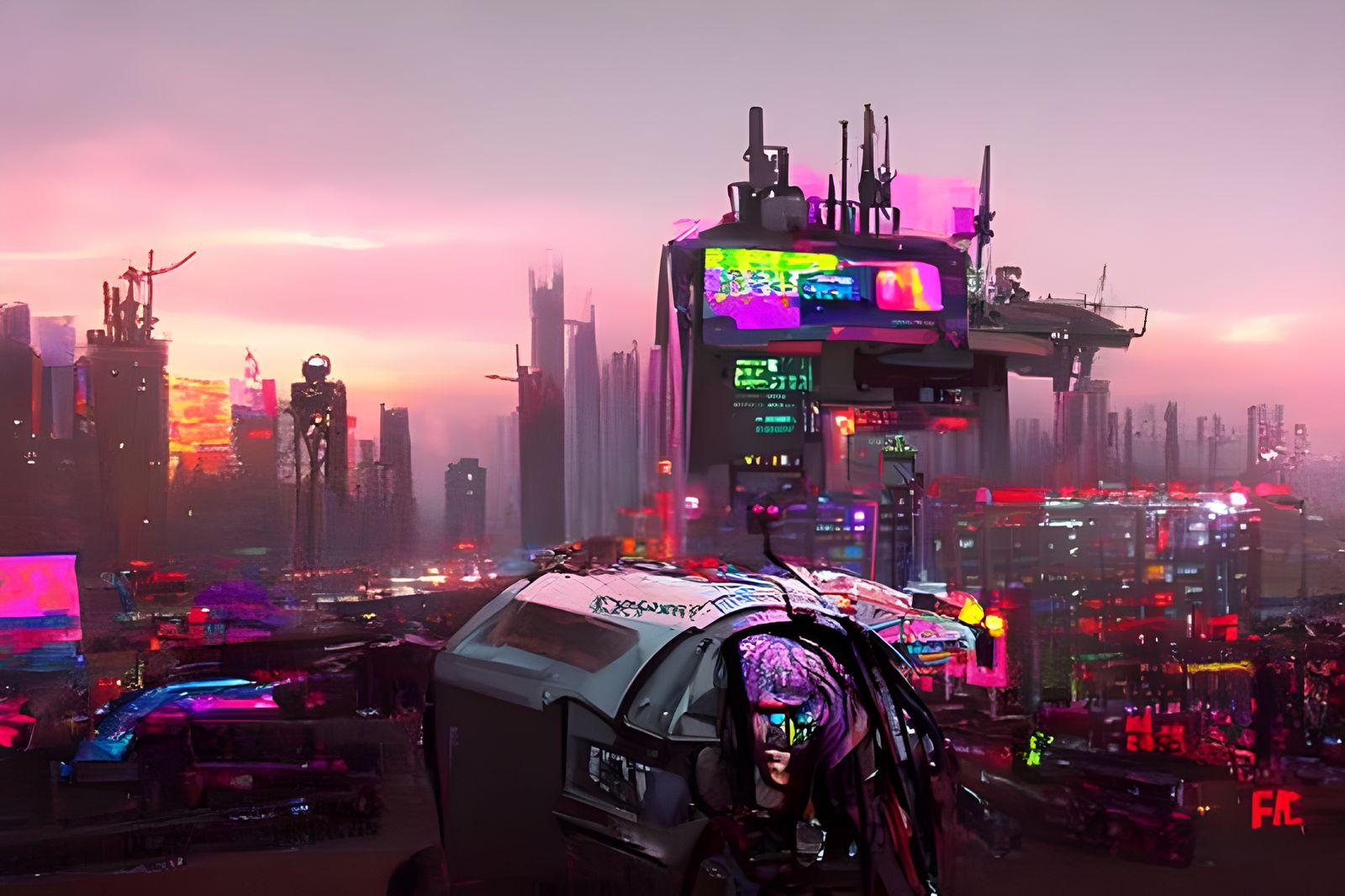 Cyberpunk Cityscape with Neon Lights