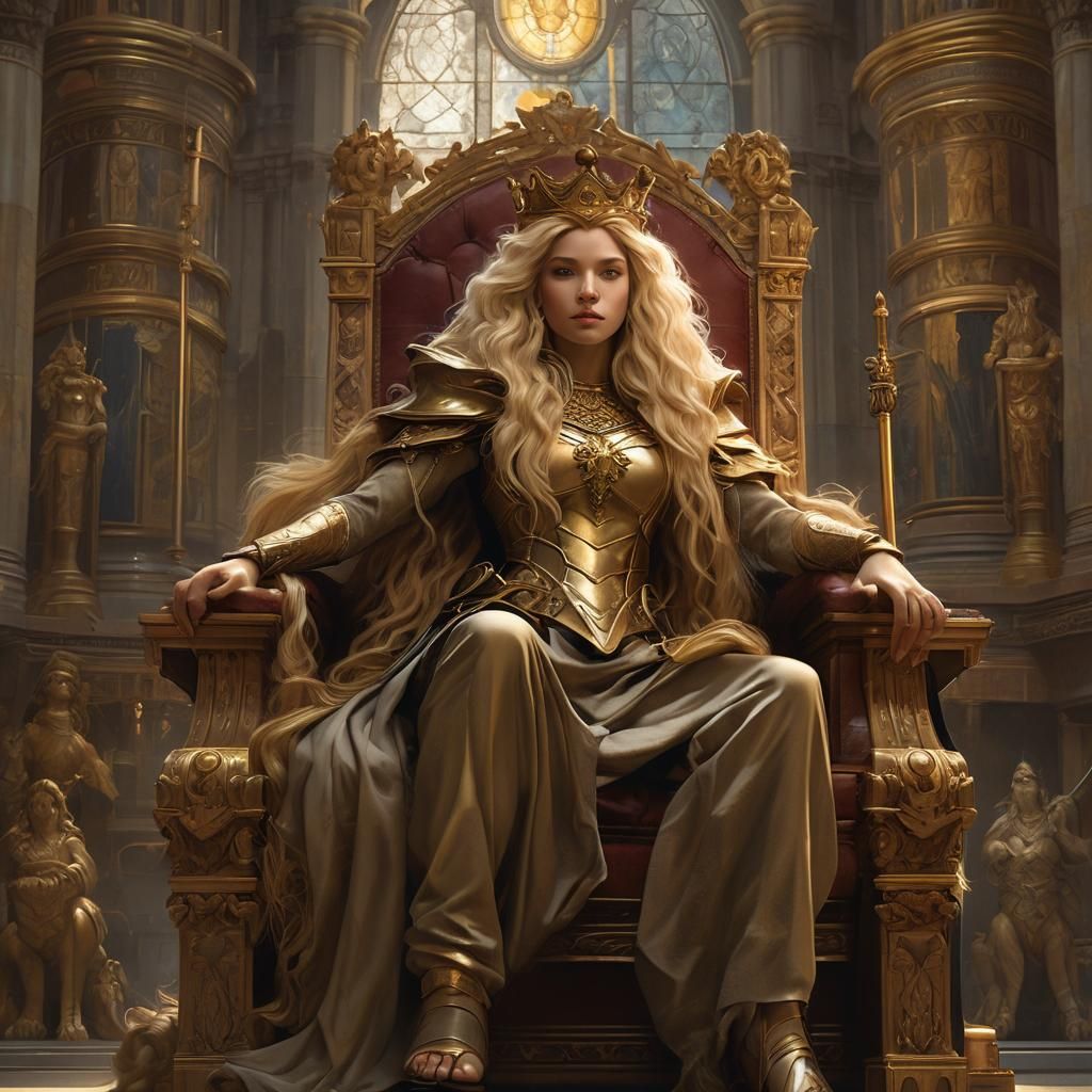 Lioness Queen in Royal Hall, Dark Fantasy Art