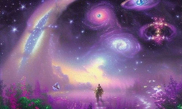 Ethereal Butterfly Soaring Through Violet Galaxy