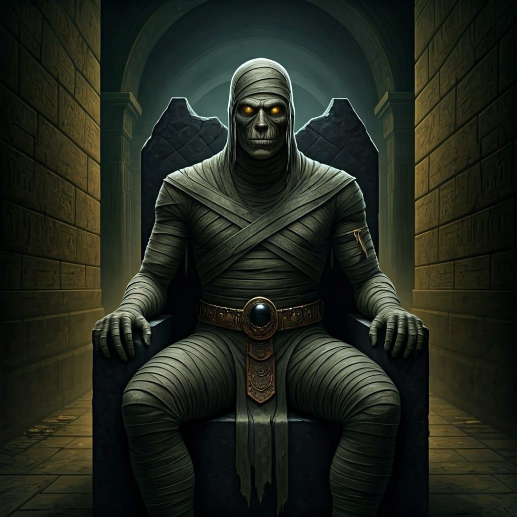 Dark Fantasy Mummy King on Black Throne