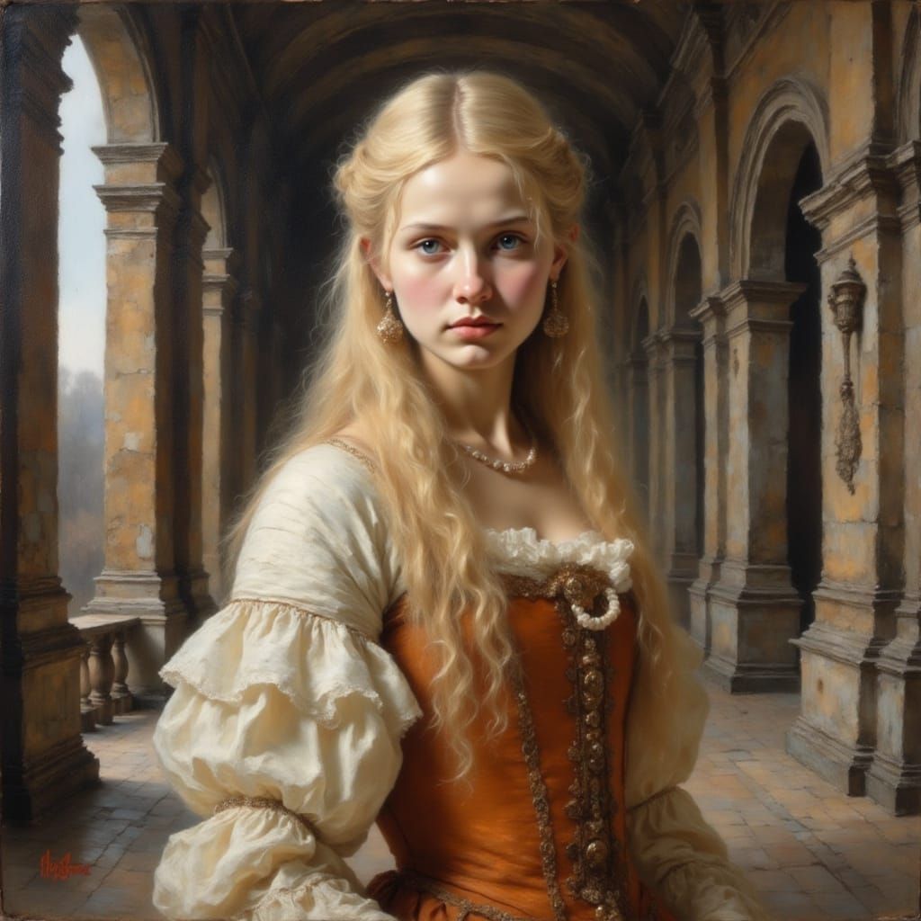 Renaissance Woman in Baroque Style Oil Painting