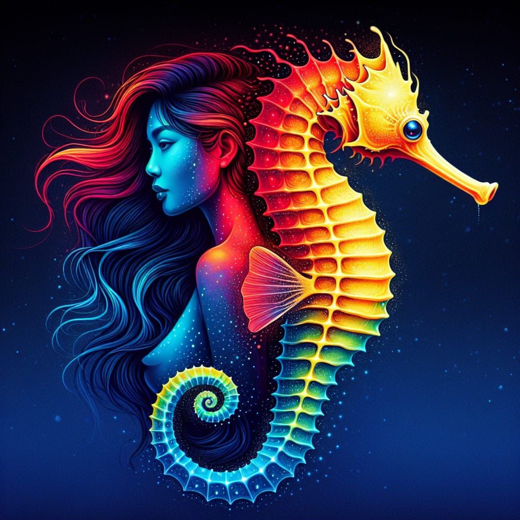 Captivating Woman Seahorse Hybrid in Digital Illustration