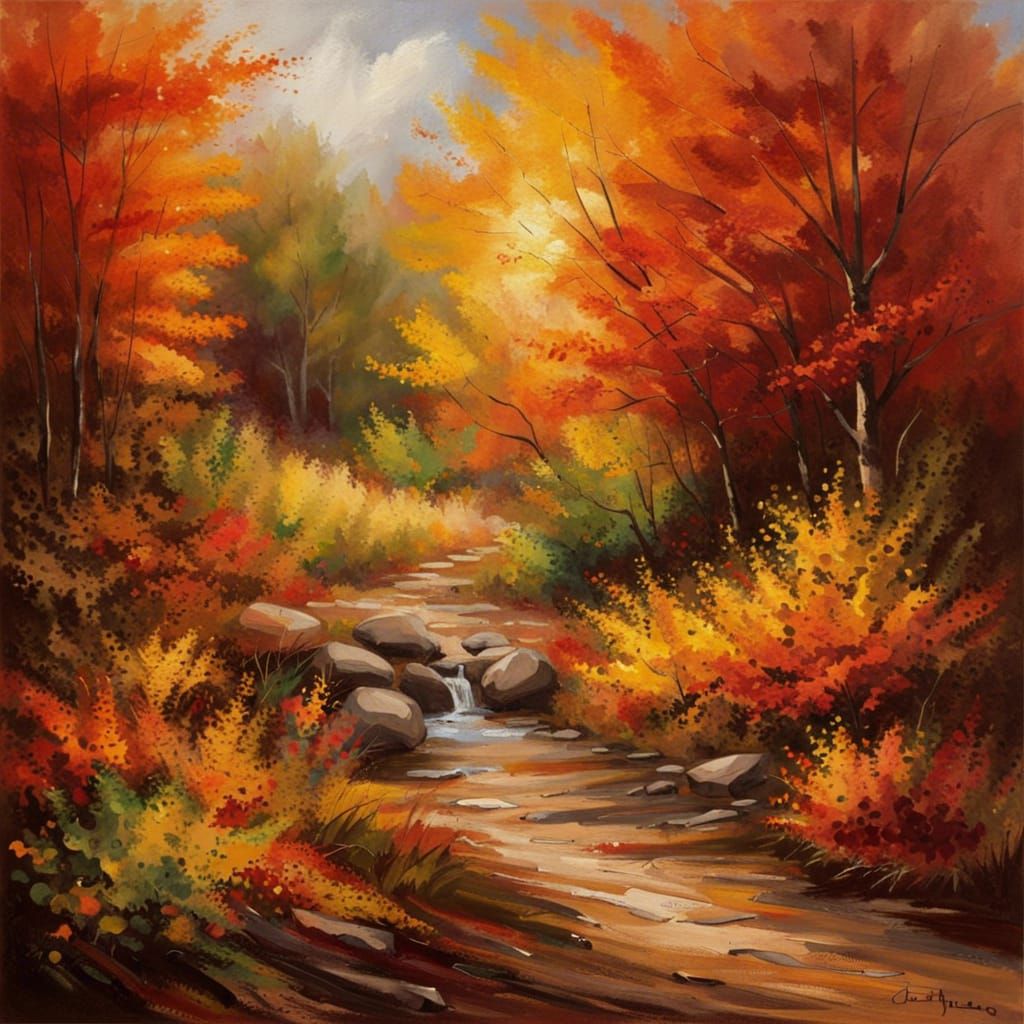 Colorful Autumn Landscape in Oil Painting Style
