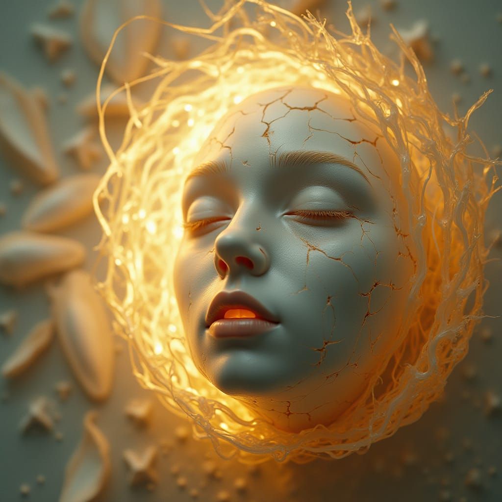 Surreal egg-shaped face,