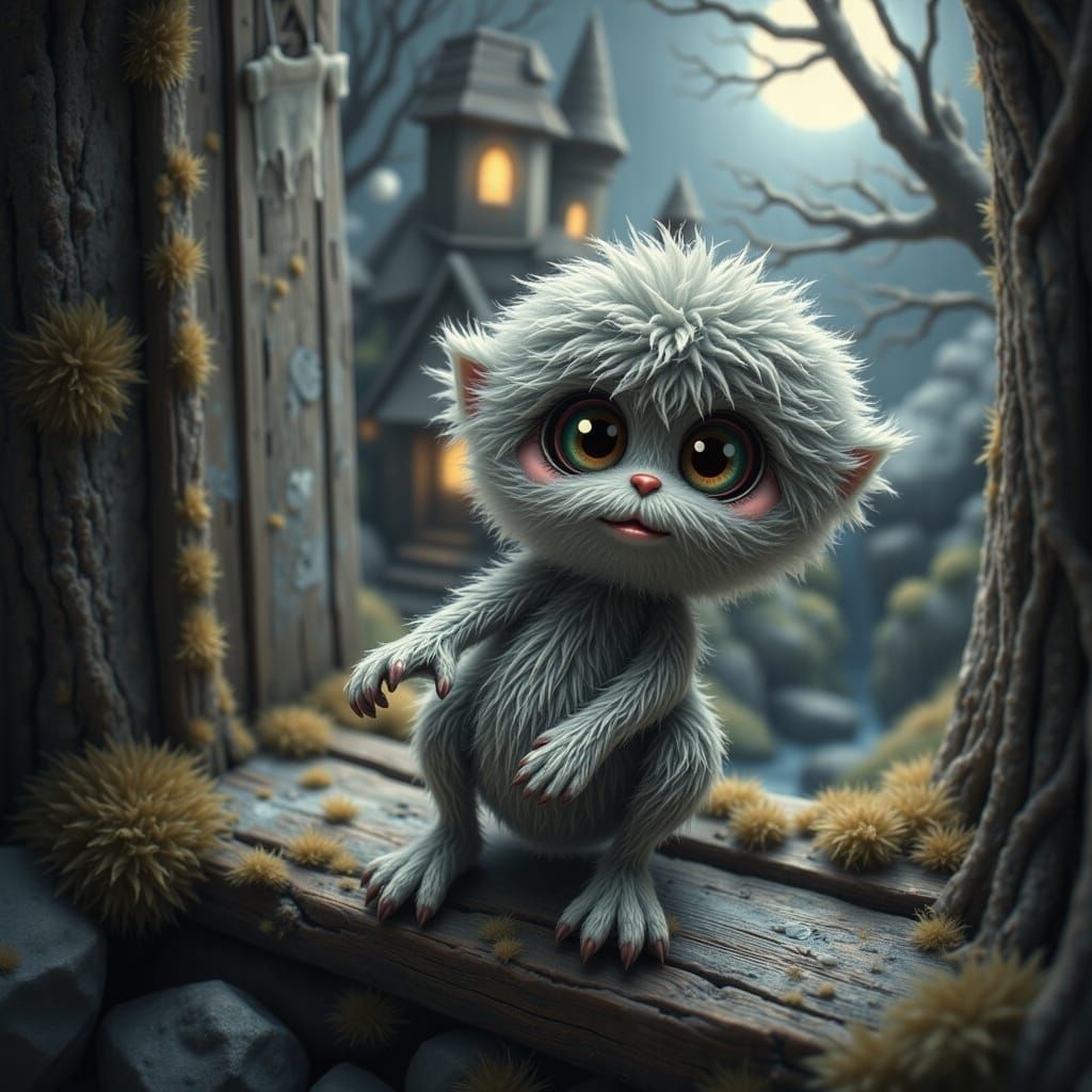 Whimsical Monster Peers from Haunted Mansion Window