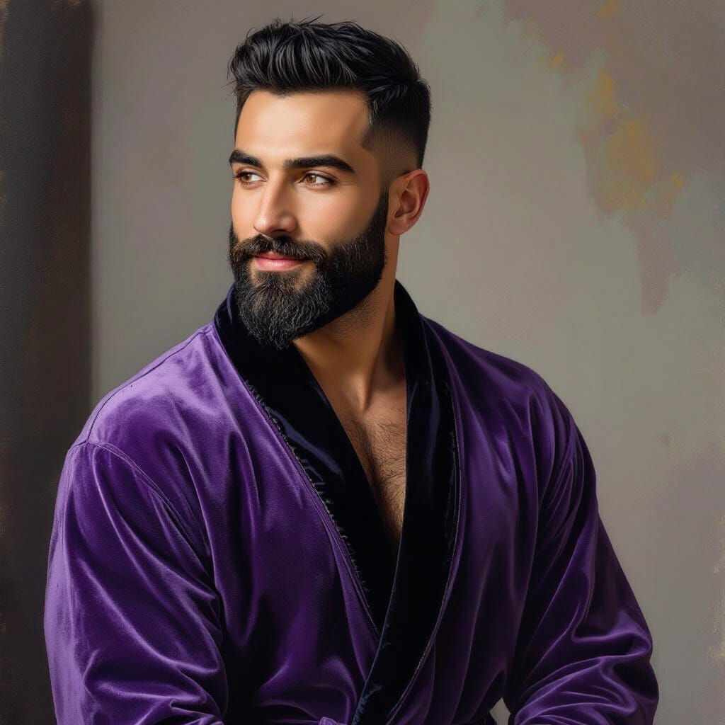 Handsome Man in Velvet Robe, Impressionist Art Nouveau Style