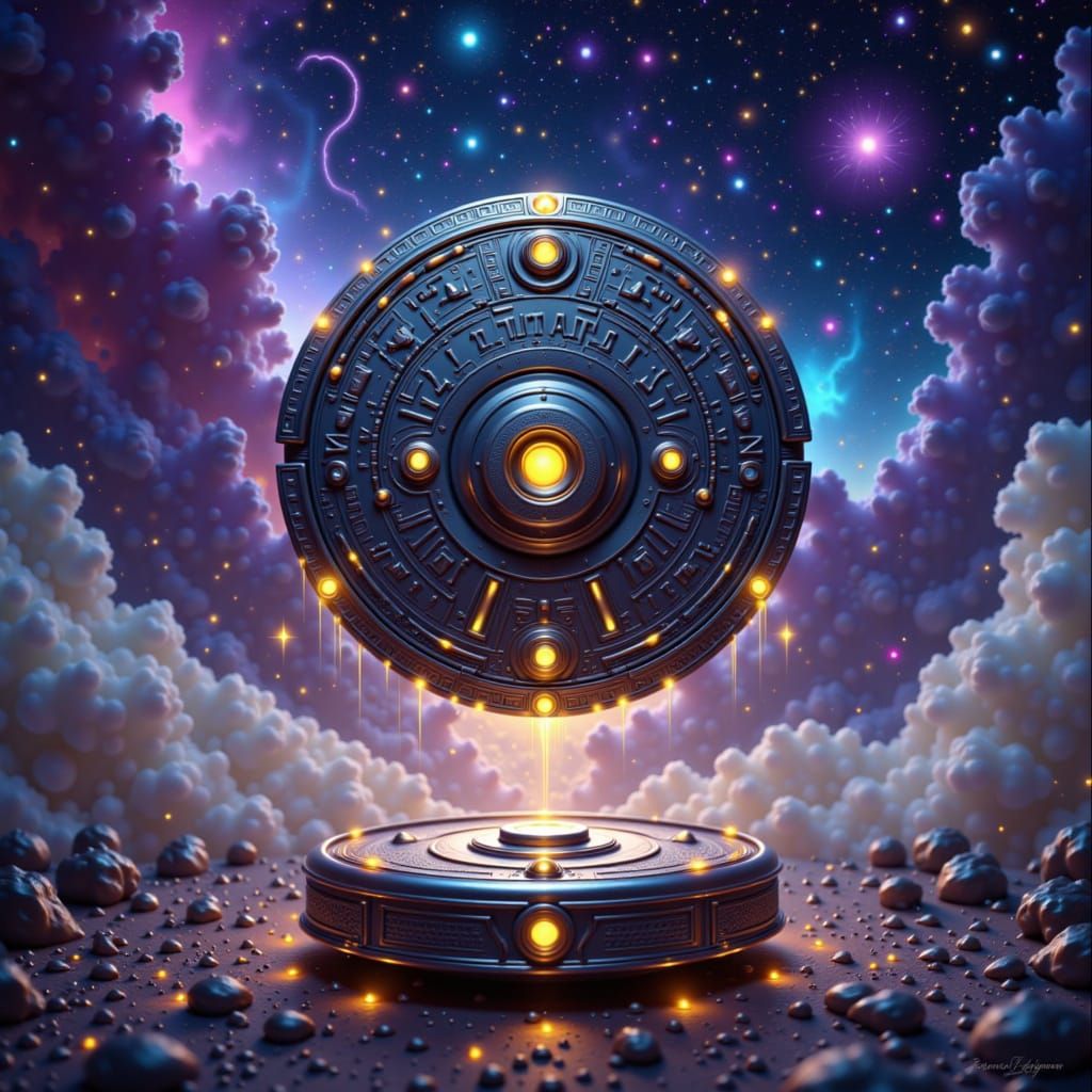 Majestic Roomba Hovering Above Star-Dusted Floor