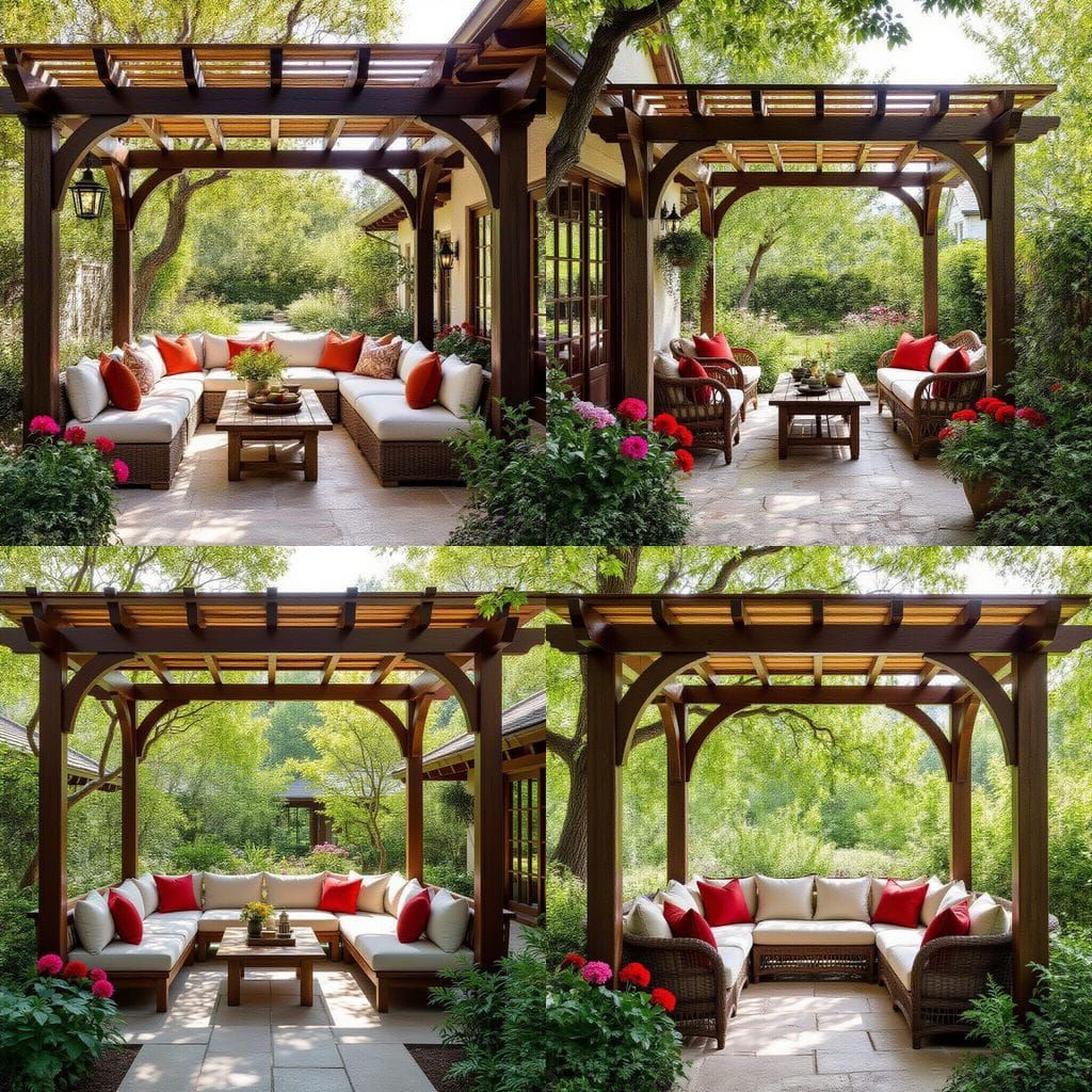 Cozy Outdoor Garden Sitting Corner with Pergolas