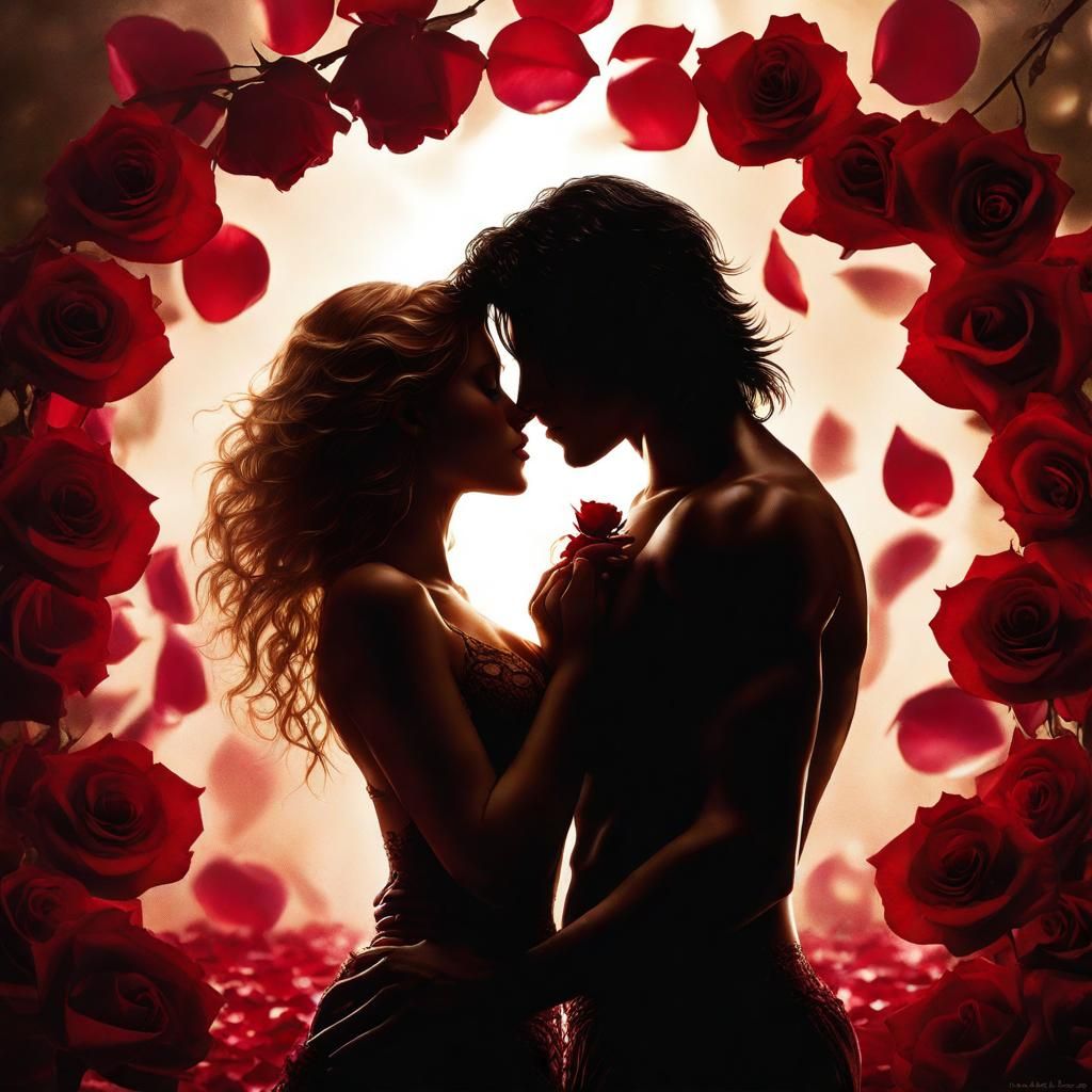 Passionate Lovers Embrace in Fantasy Art Style
