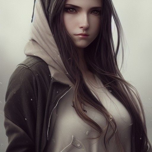 Beautiful Woman in Hazel Jacket: Digital Illustration