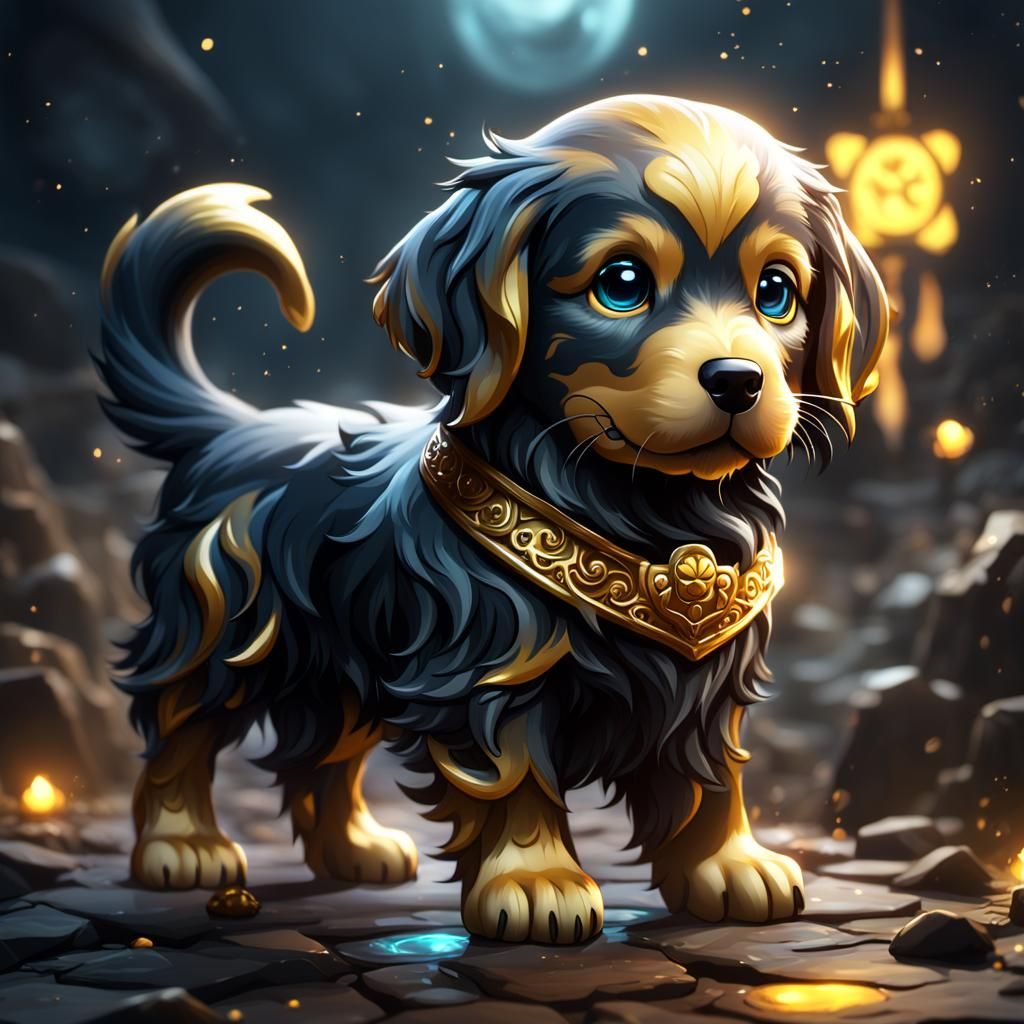 Chibi Golden Retriever in Detailed Matte Painting